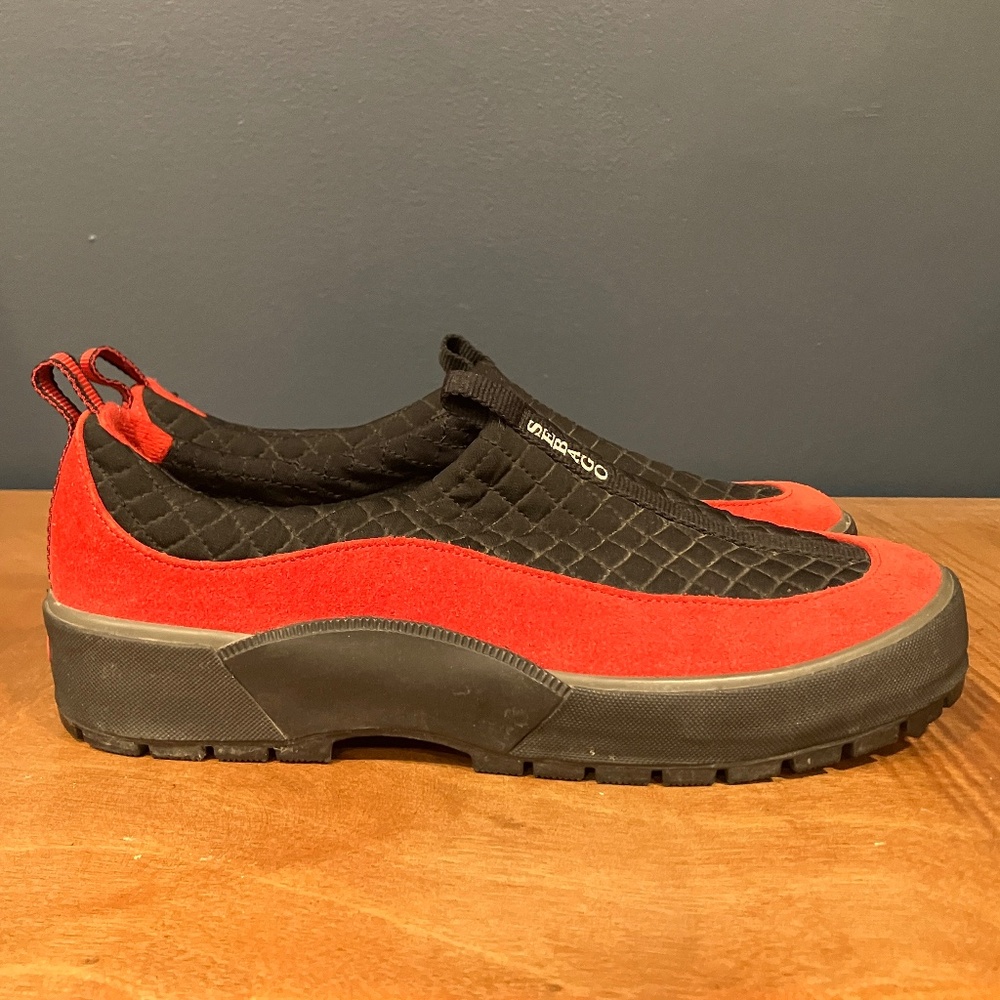 New Sebago red and black slip on moccasins. women 's 9